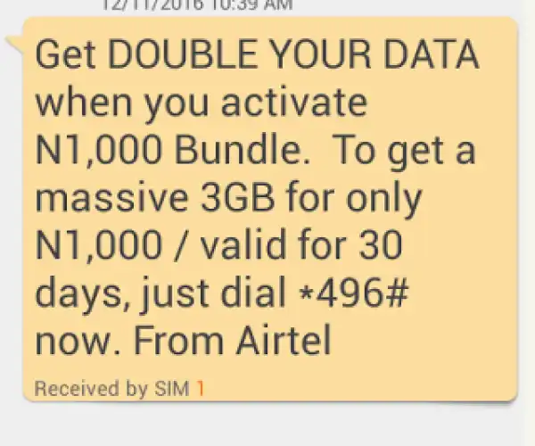 VERY HOT!!! Airtel Users Enjoy! Double Data Offer – Get 3GB For Only 1k, 7GB For 2k or 18GB For 4k On Your Airtel Sim
